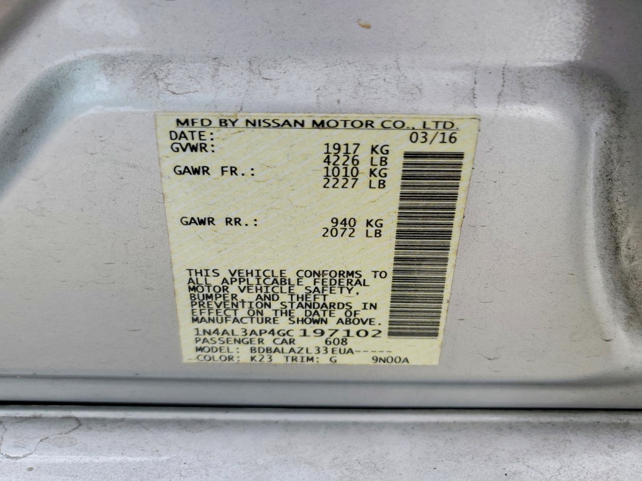 2016 NISSAN ALTIMA 2.5 photo 12