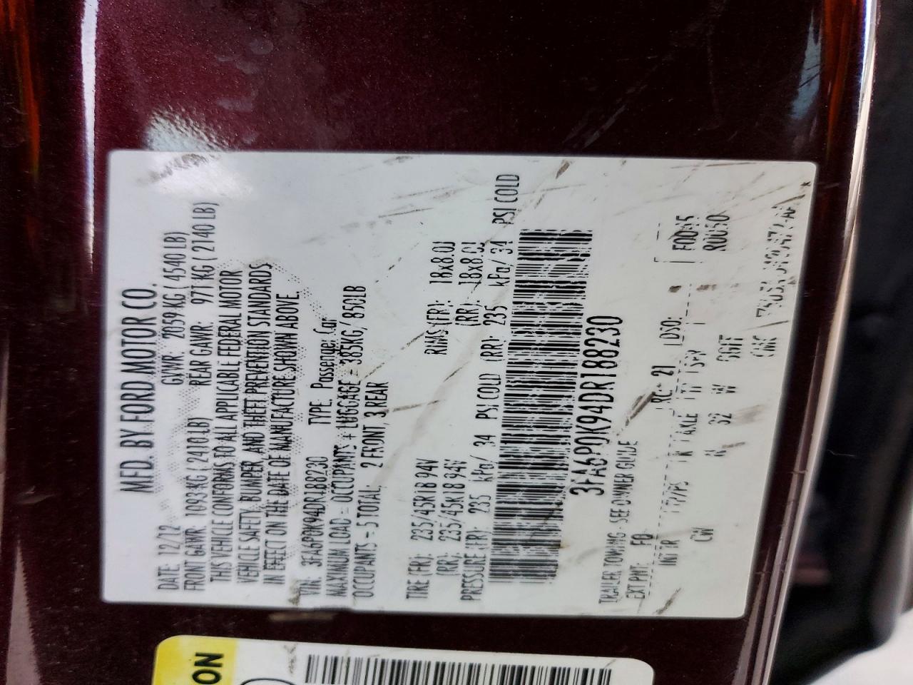 2013 FORD FUSION TITANIUM photo 12
