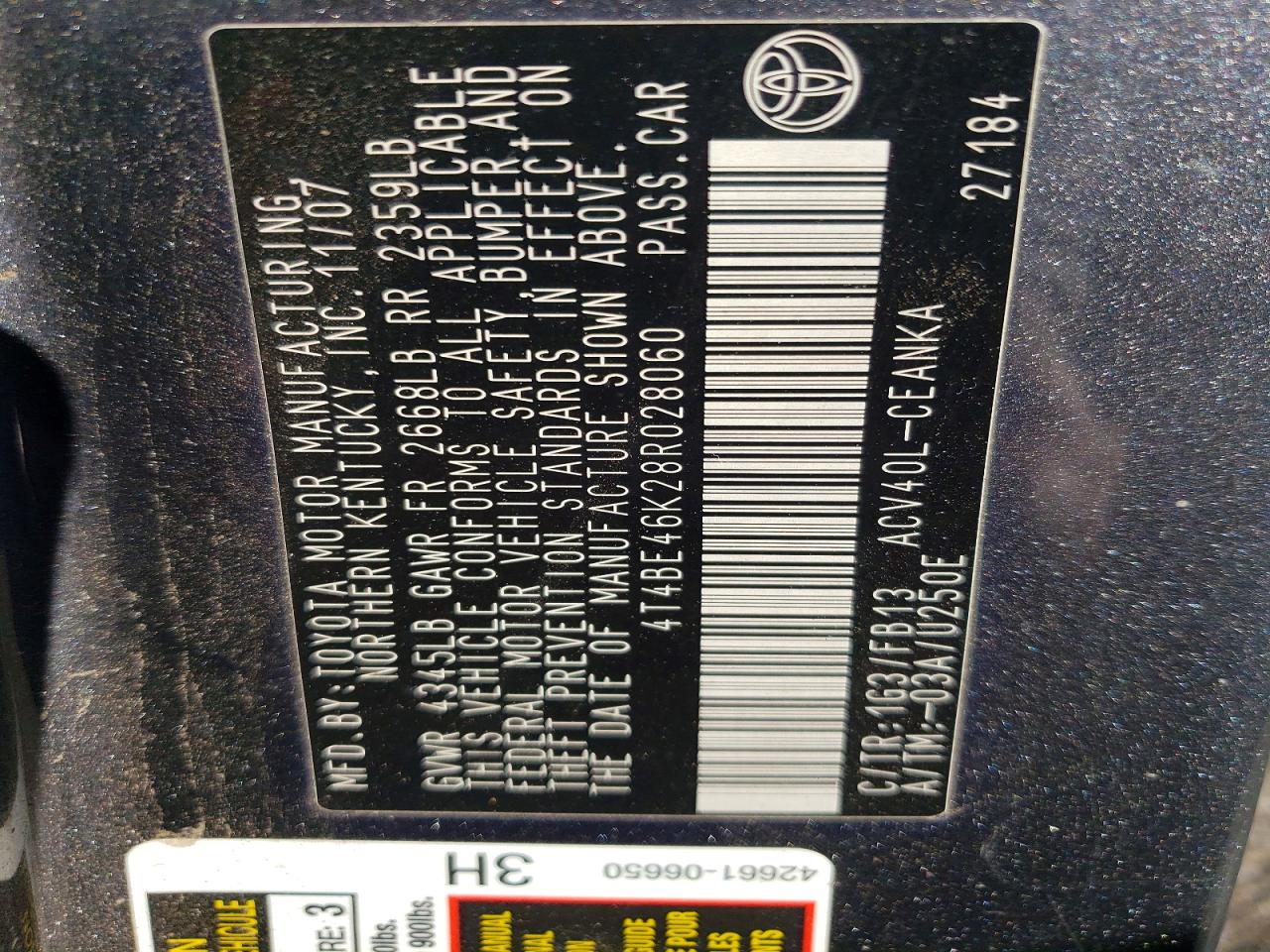 2008 TOYOTA CAMRY CE photo 12