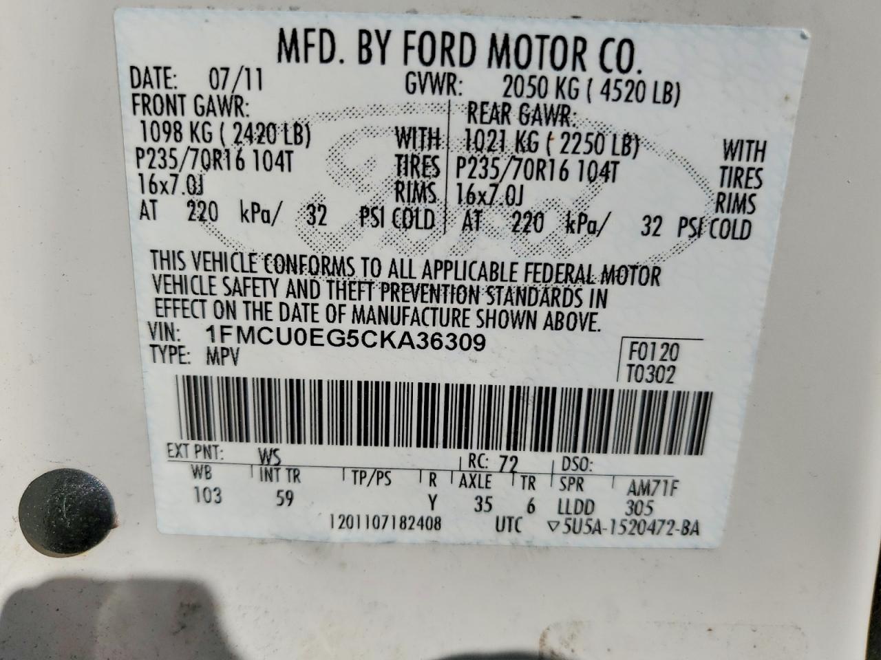 2012 FORD ESCAPE LIMITED photo 14