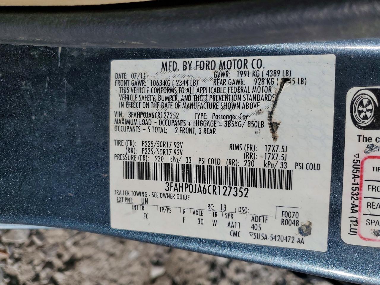 2012 FORD FUSION SEL photo 13