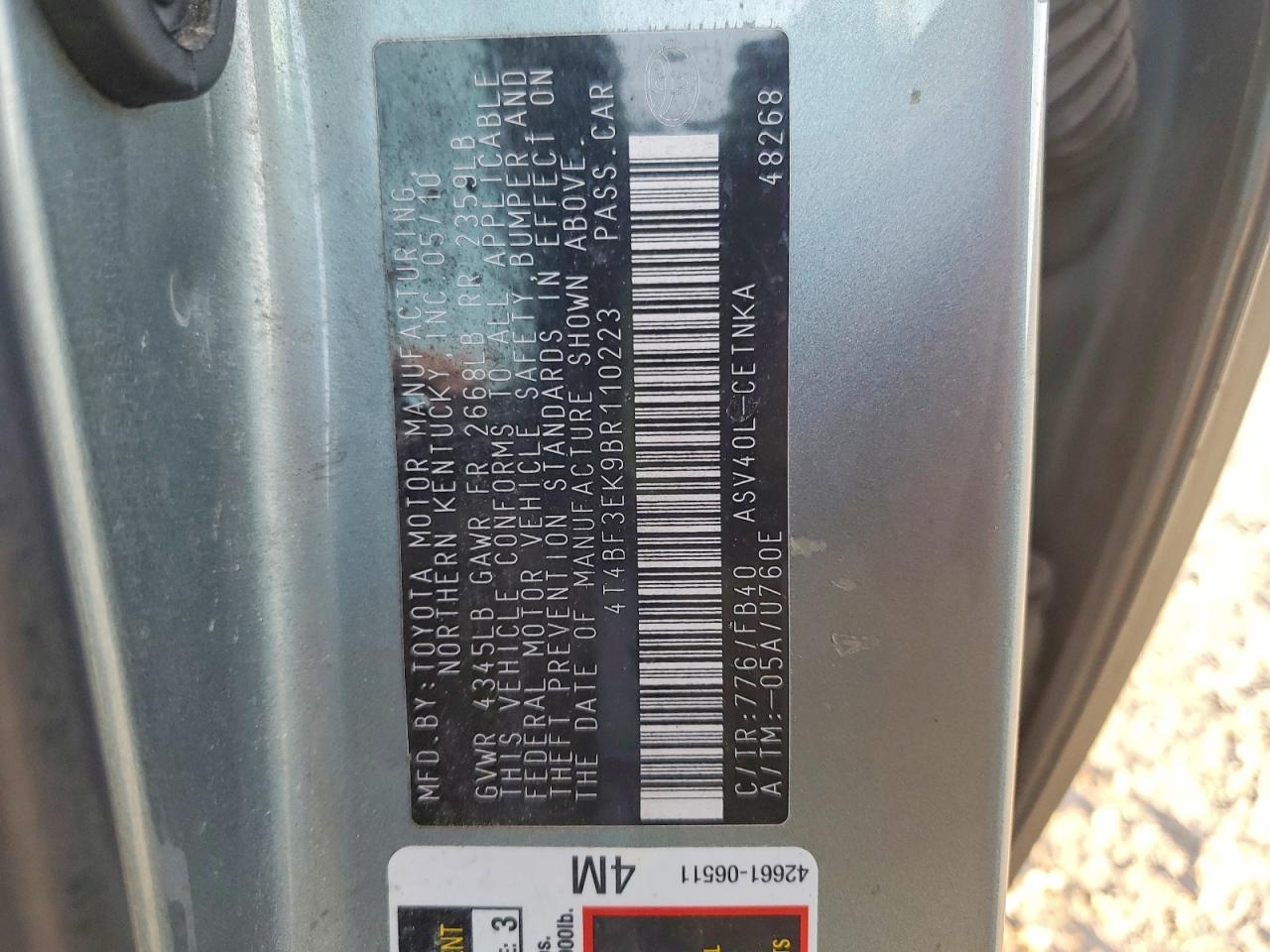 2011 TOYOTA CAMRY BASE photo 12