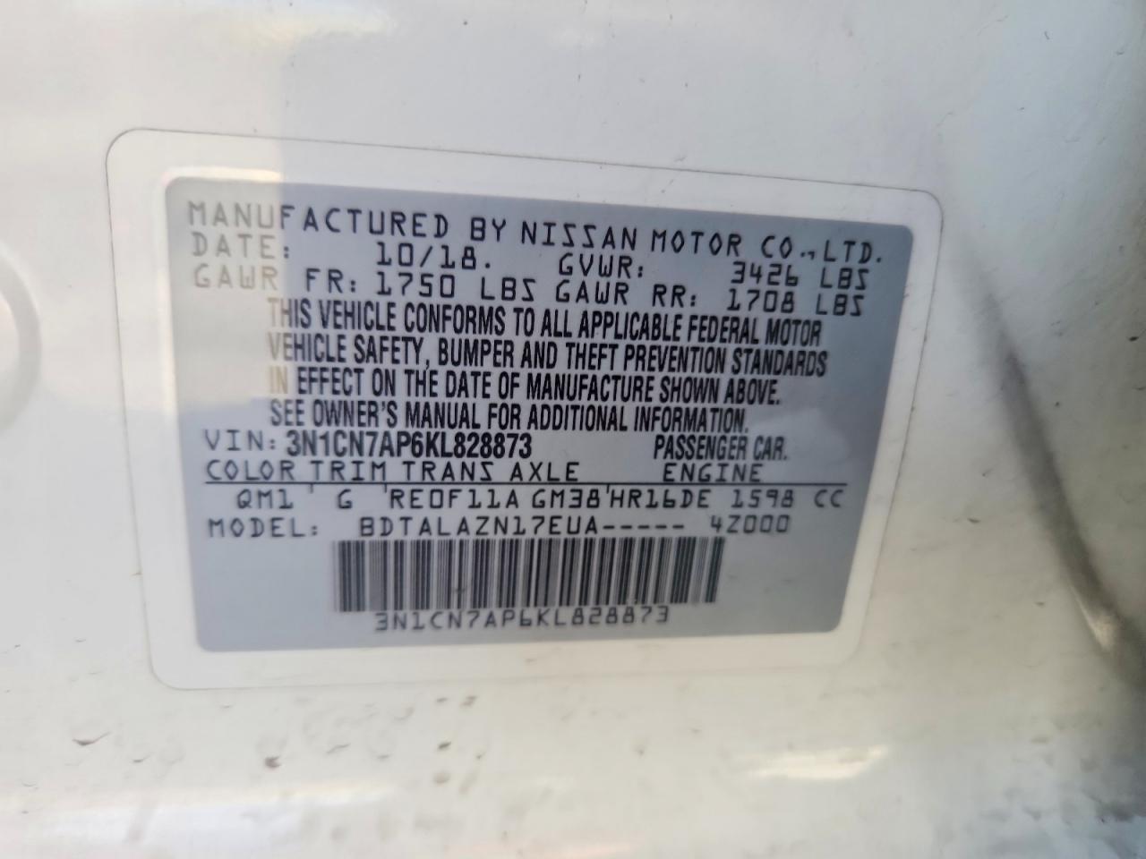 2019 NISSAN VERSA S photo 13