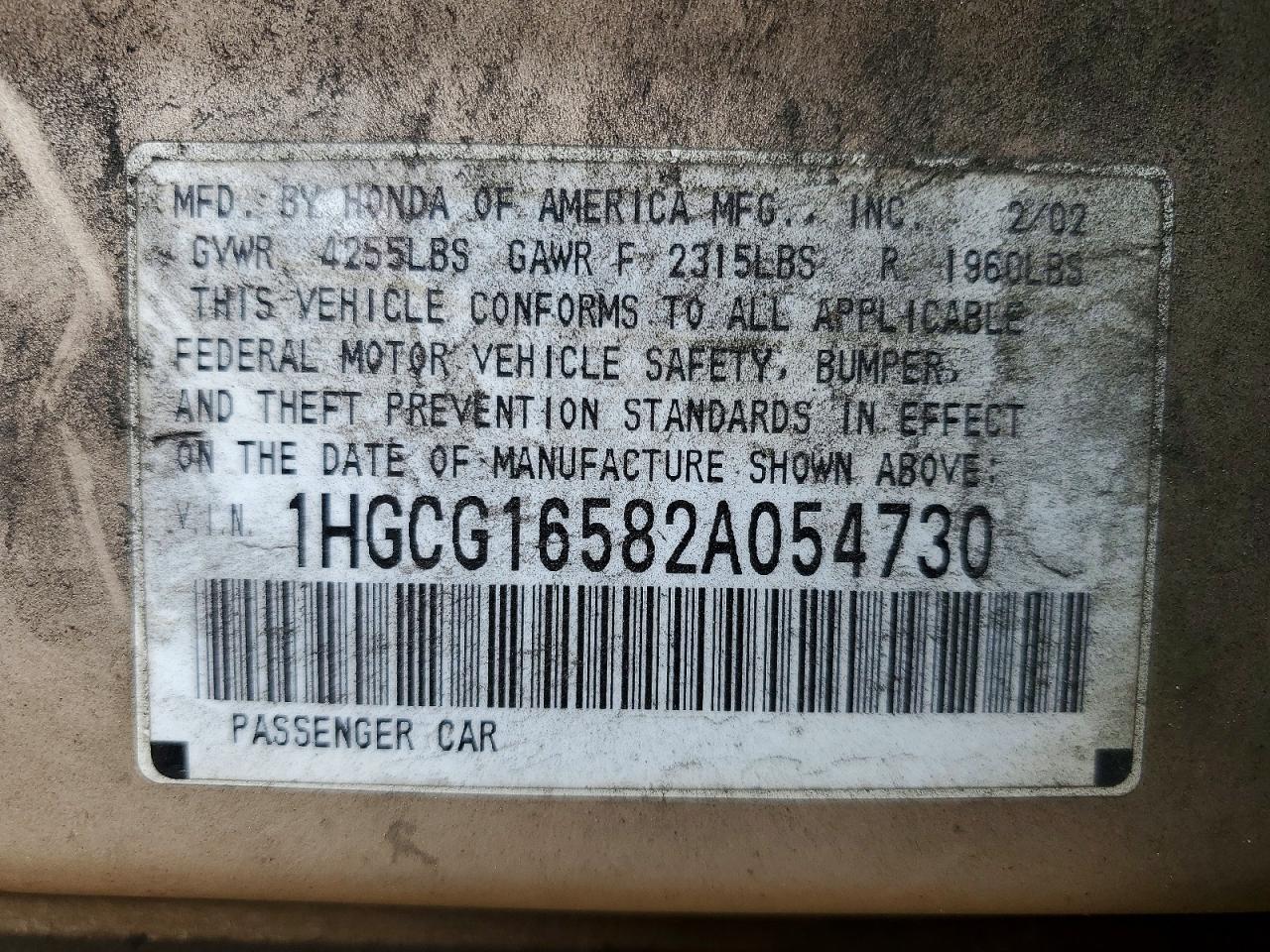 2002 HONDA ACCORD EX photo 12