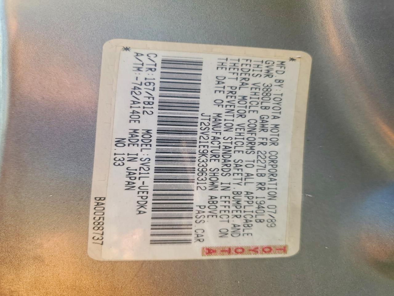 1989 TOYOTA CAMRY DLX photo 12