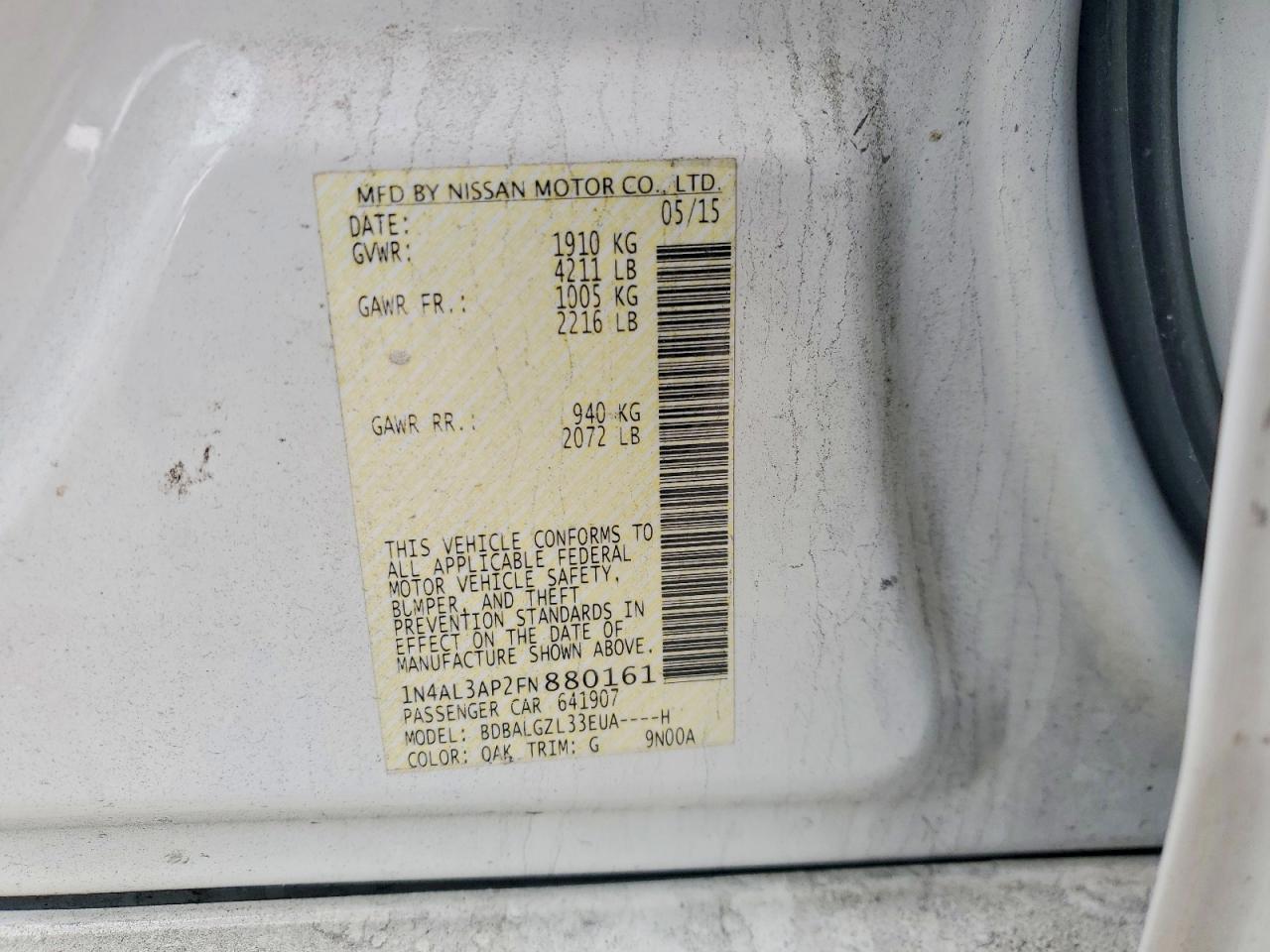 2015 NISSAN ALTIMA 2.5 photo 12