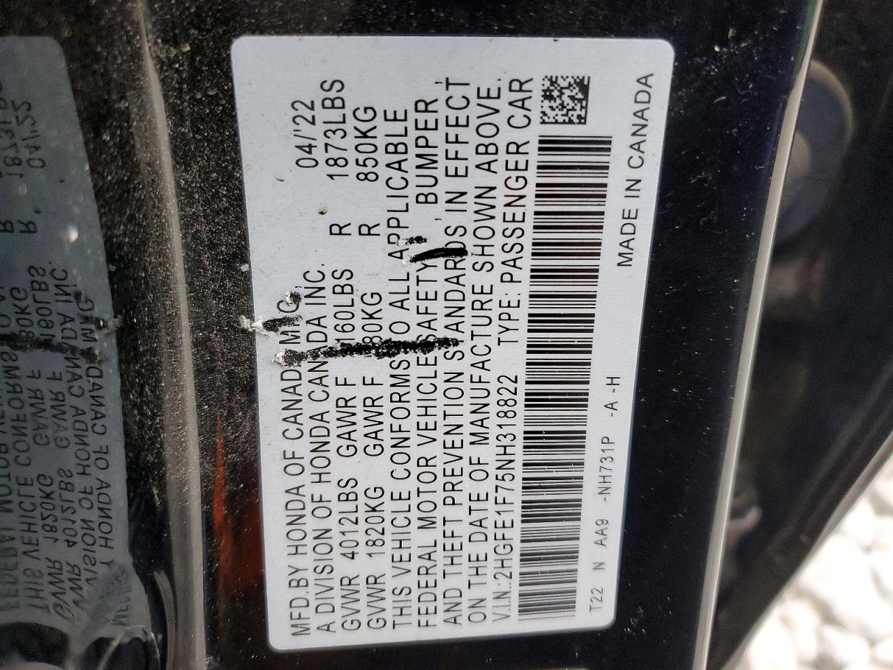 2022 HONDA CIVIC EX photo 13