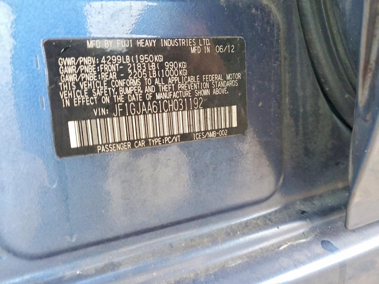 2012 SUBARU IMPREZA photo 12