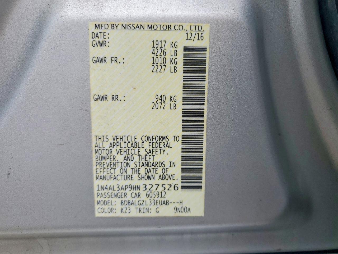 2017 NISSAN ALTIMA 2.5 photo 12
