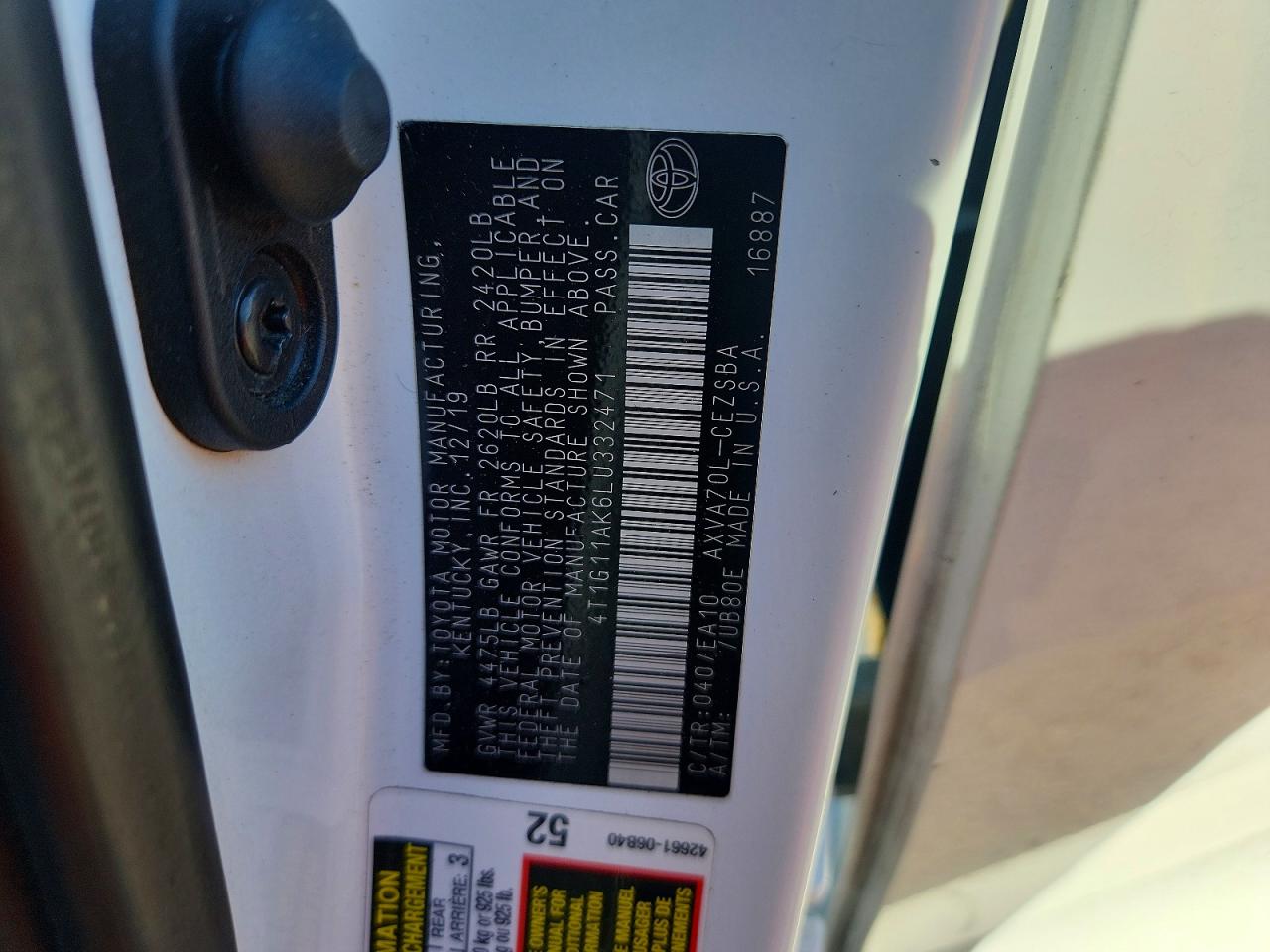 2020 TOYOTA CAMRY SE photo 12