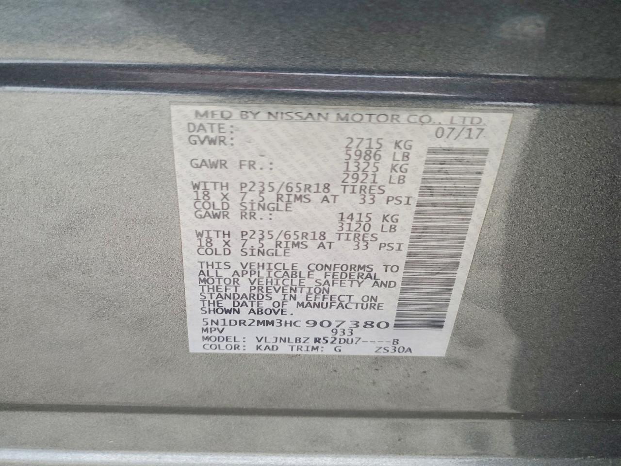 2017 NISSAN PATHFINDER S photo 13