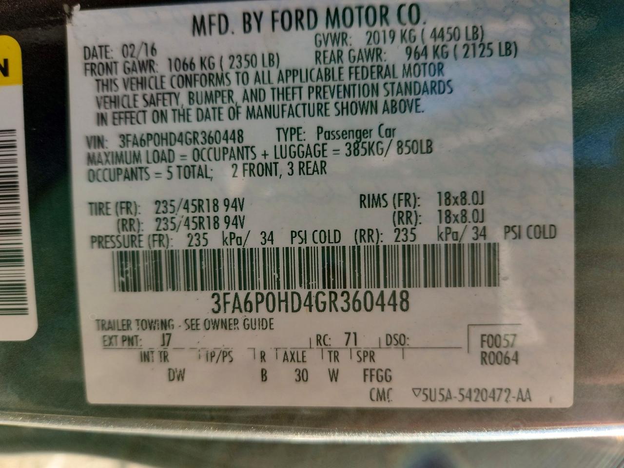 2016 FORD FUSION SE photo 13