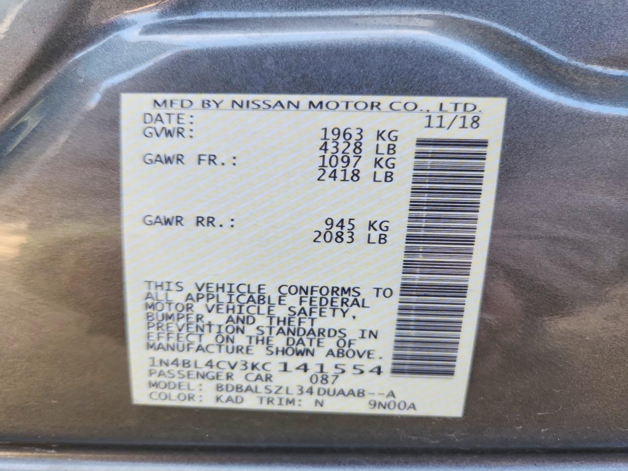 2019 NISSAN ALTIMA SR photo 12
