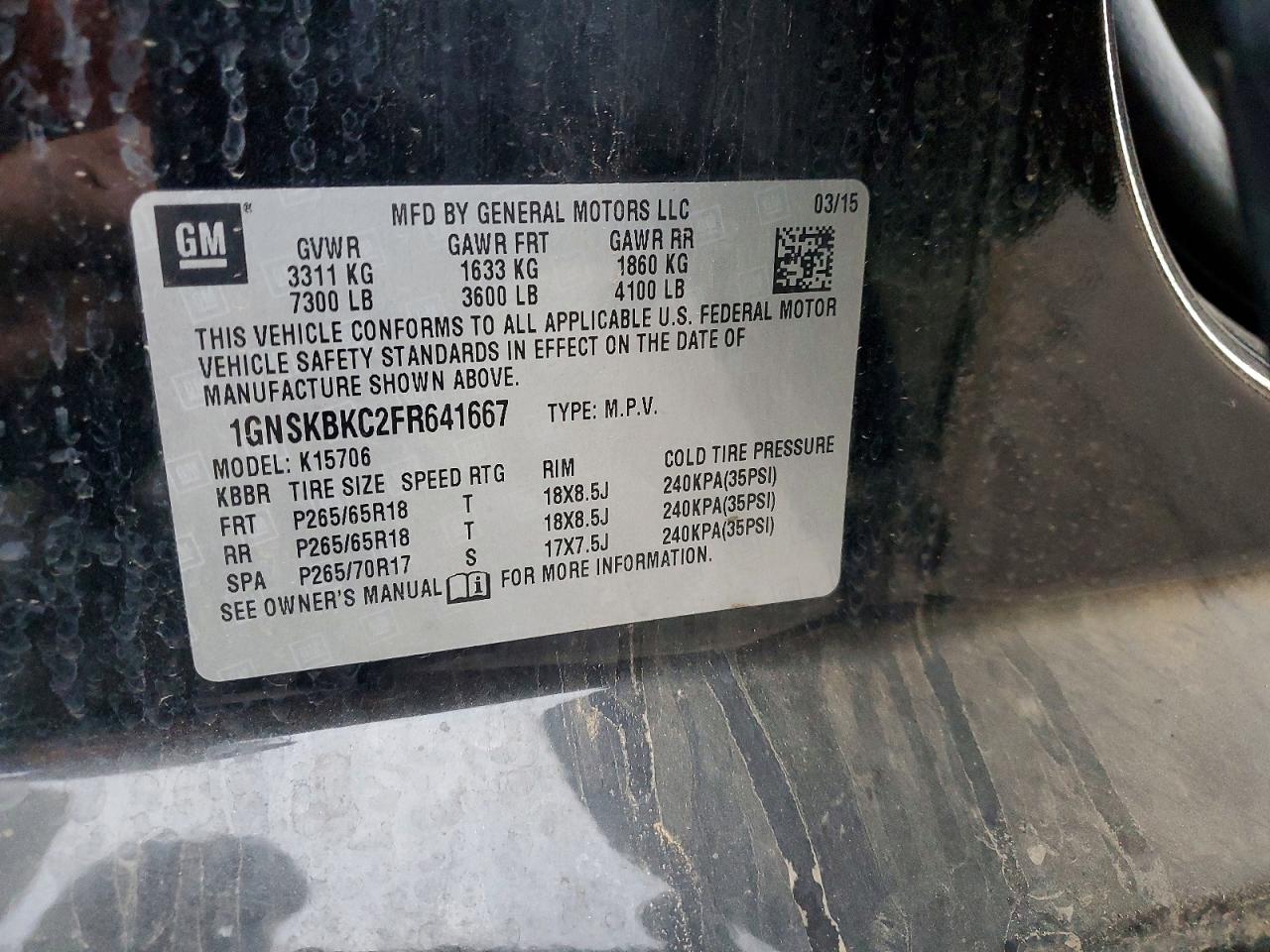 2015 CHEVROLET TAHOE K1500 LT photo 12