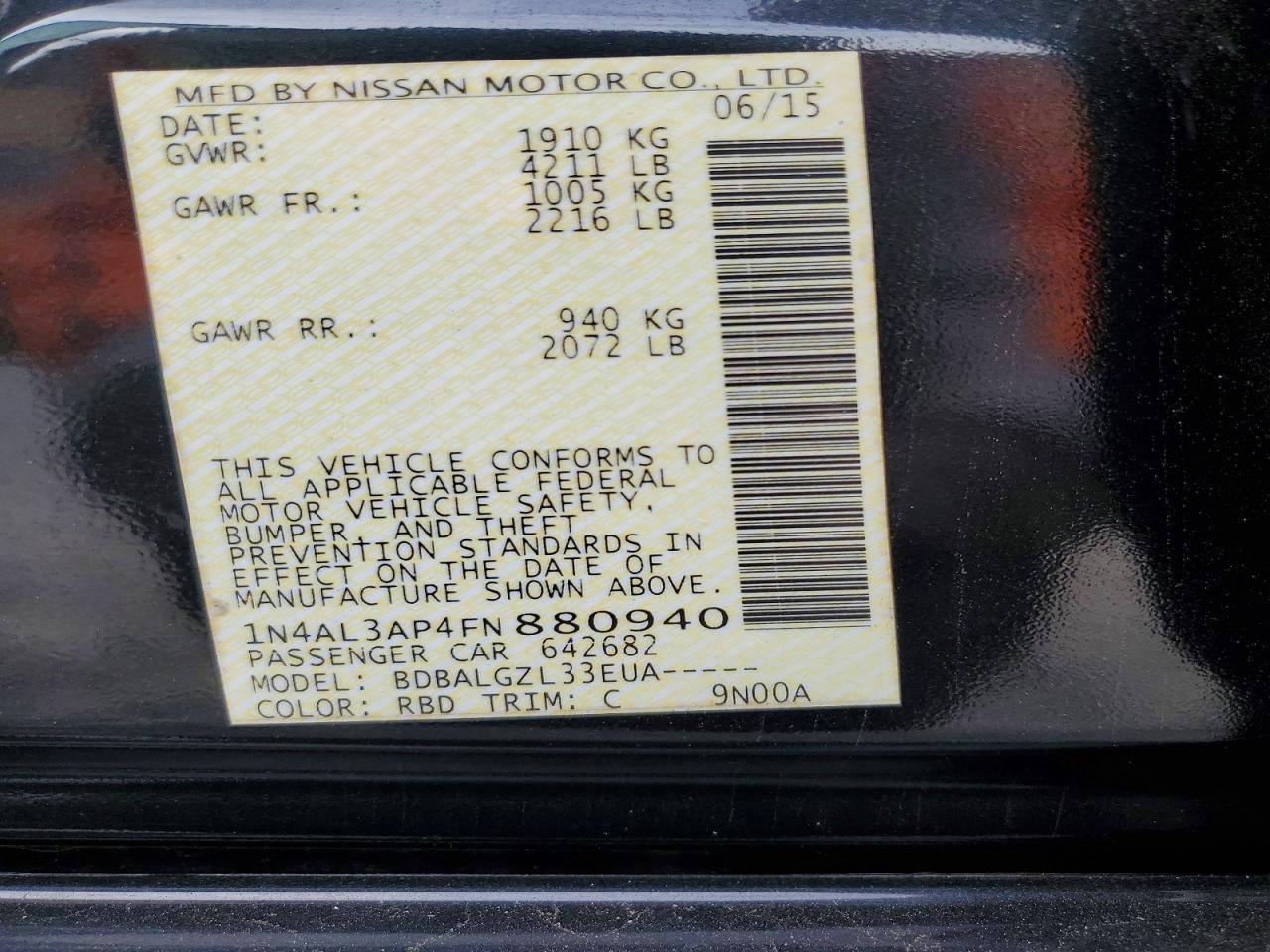 2015 NISSAN ALTIMA 2.5 photo 12