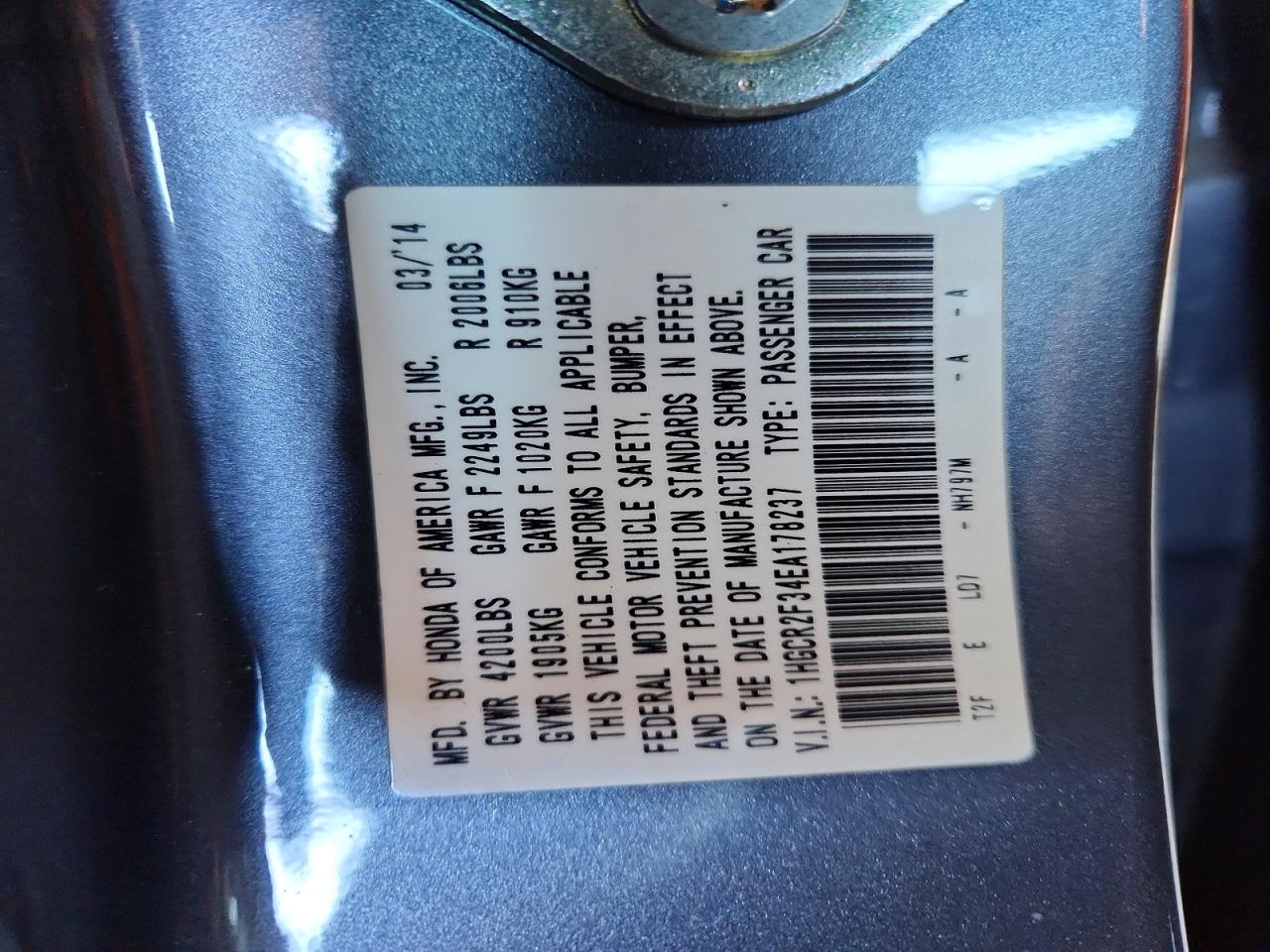 2014 HONDA ACCORD LX photo 13