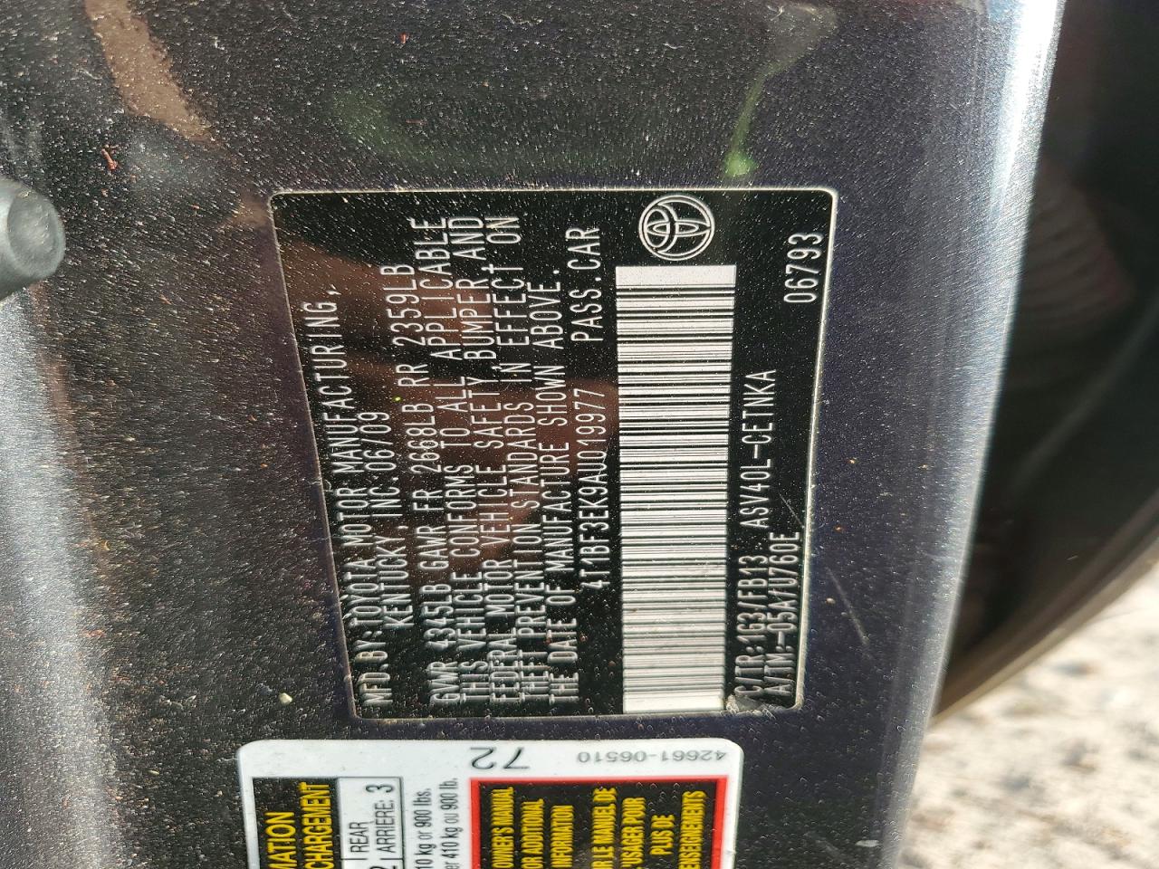 2010 TOYOTA CAMRY BASE photo 13