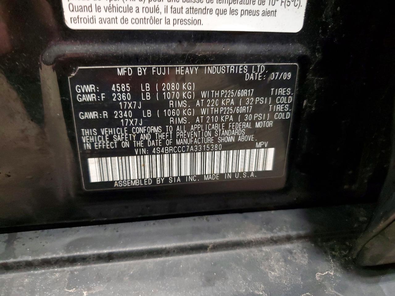 2010 SUBARU OUTBACK 2.5I PREMIUM photo 13