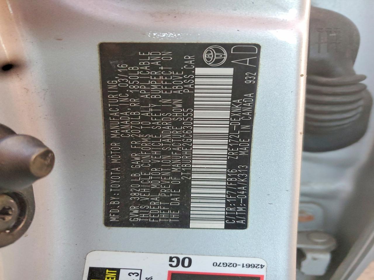 2016 TOYOTA COROLLA L photo 12