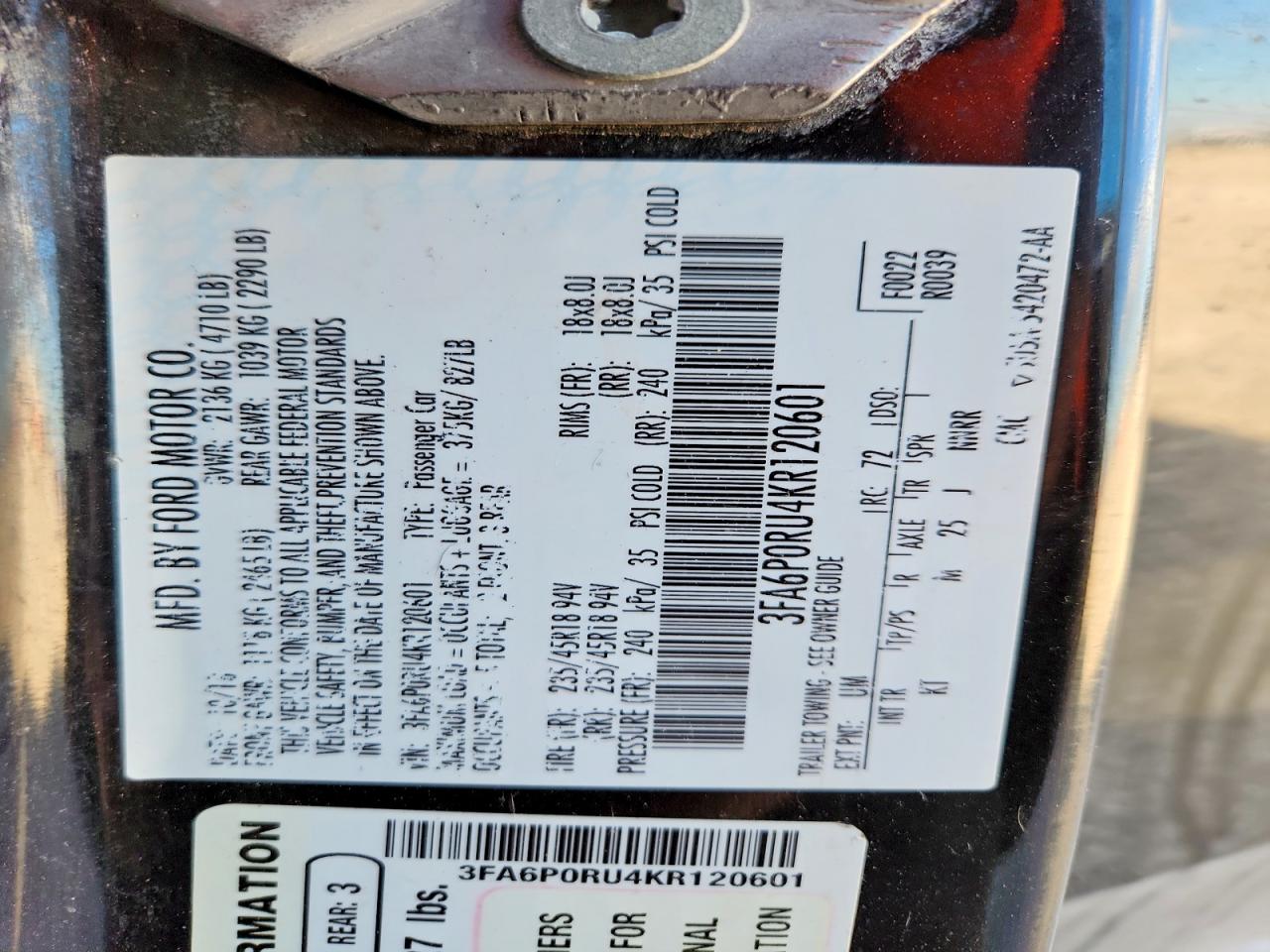 2019 FORD FUSION TITANIUM photo 12