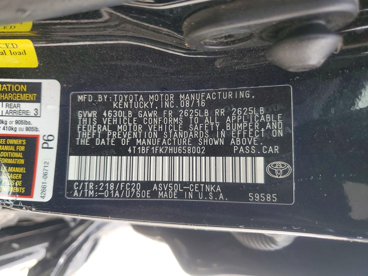 2017 TOYOTA CAMRY photo 12