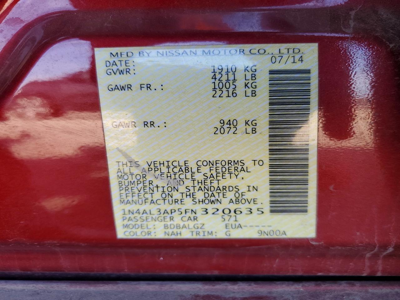 2015 NISSAN ALTIMA 2.5 photo 12