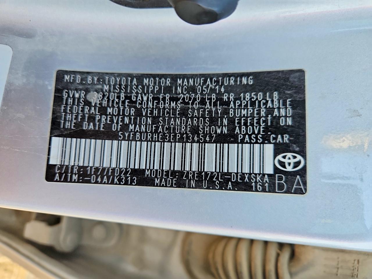 2014 TOYOTA COROLLA L photo 12