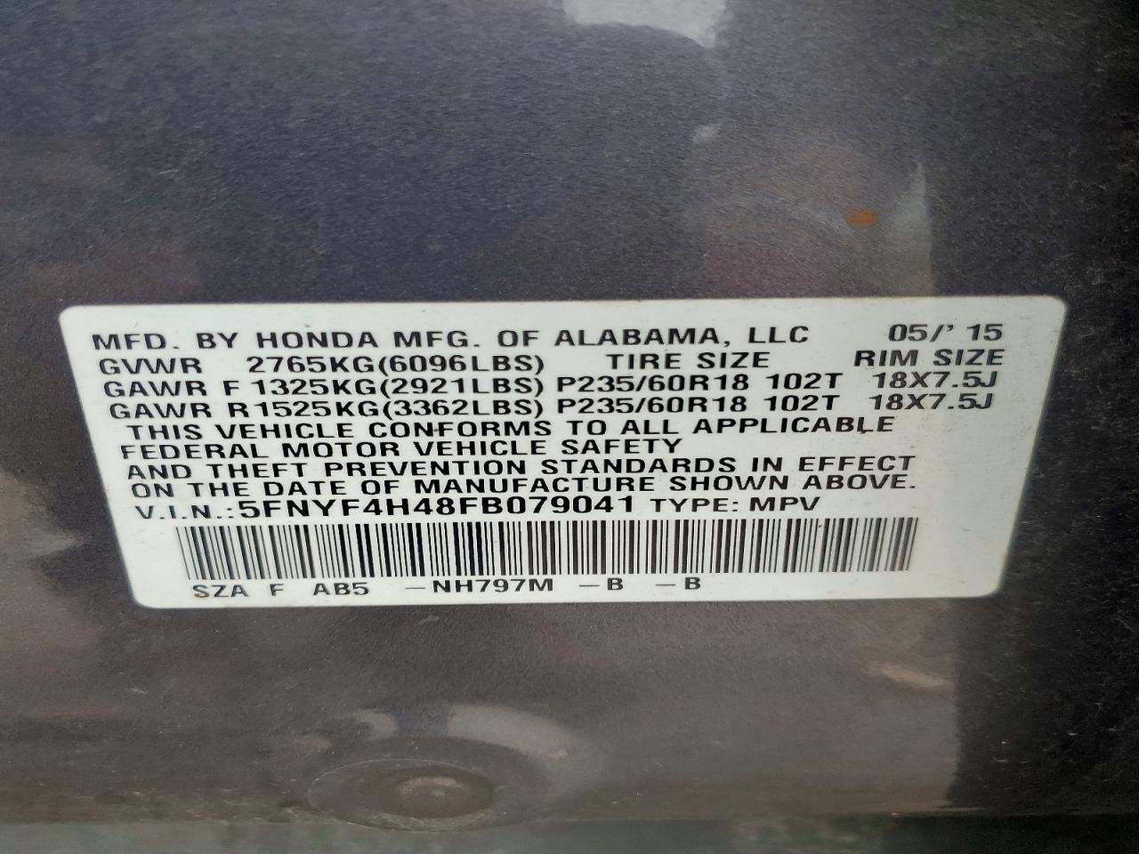 2015 HONDA PILOT EX photo 13