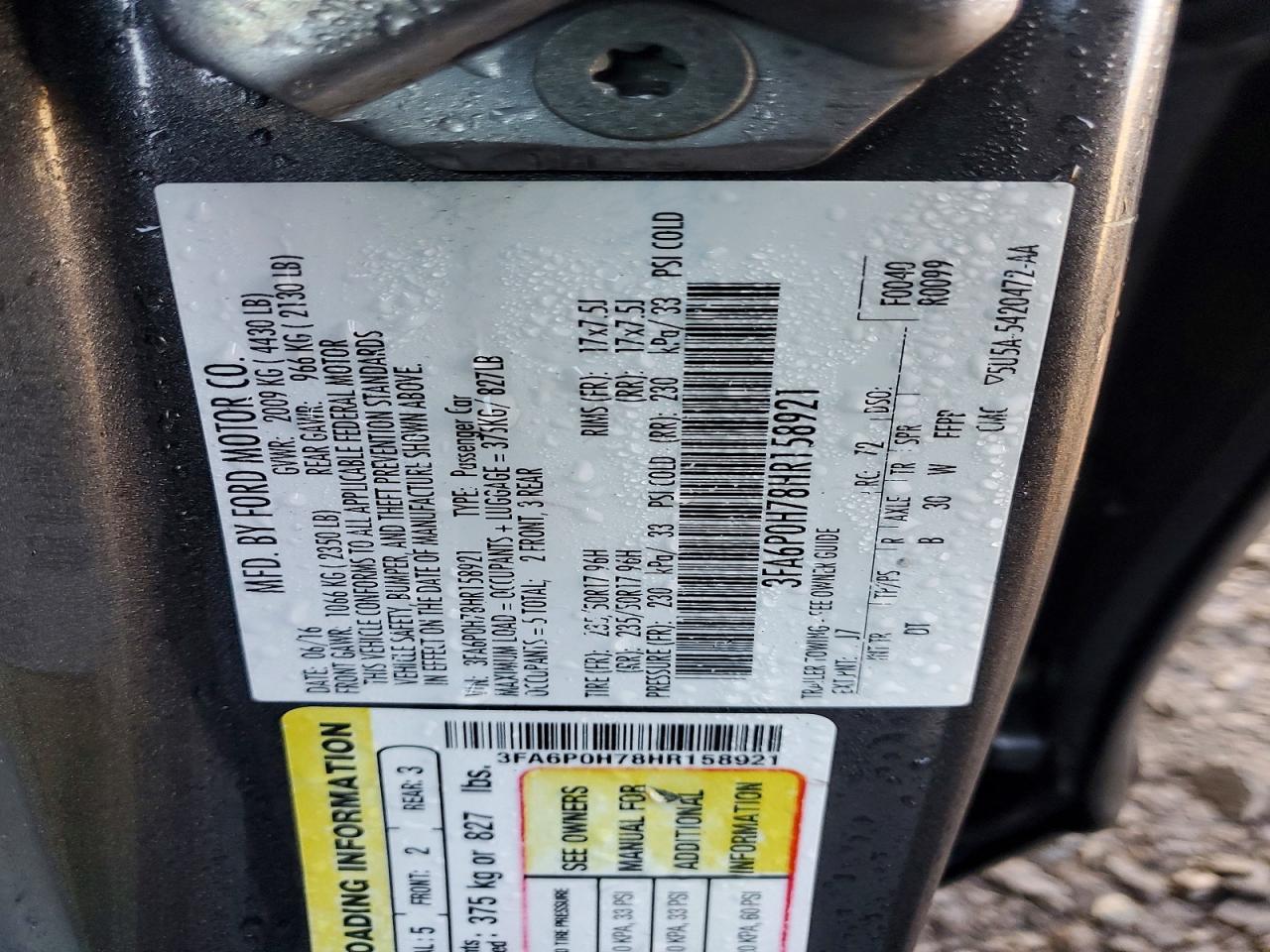 2017 FORD FUSION SE photo 12