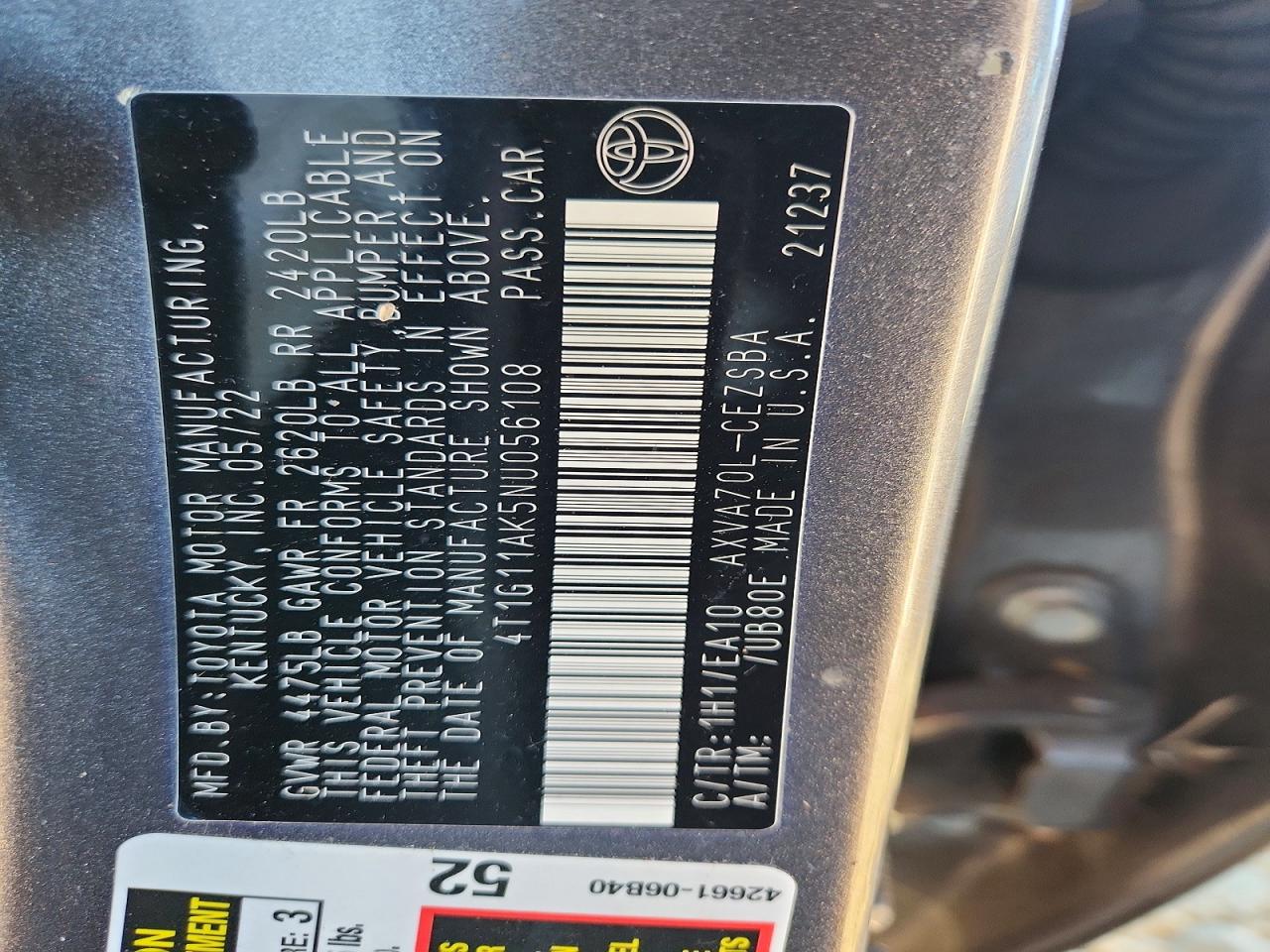 2022 TOYOTA CAMRY SE photo 12