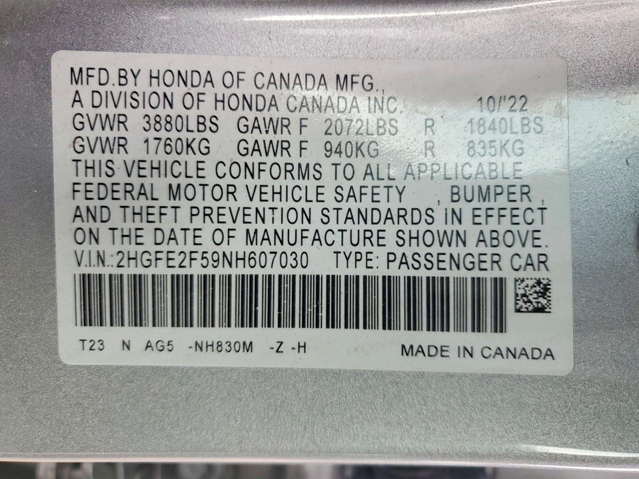 2022 HONDA CIVIC SPORT photo 12