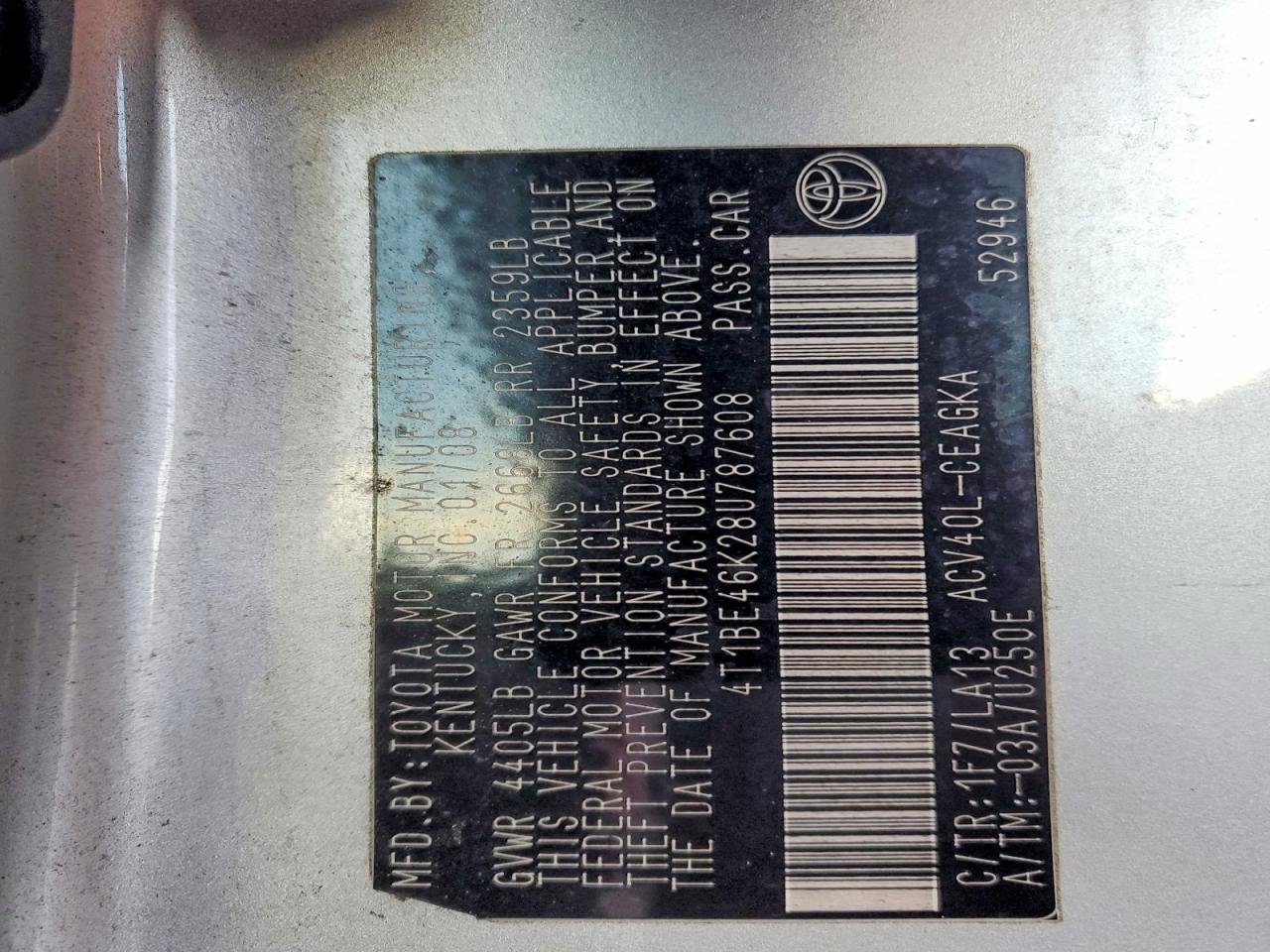 2008 TOYOTA CAMRY CE photo 12