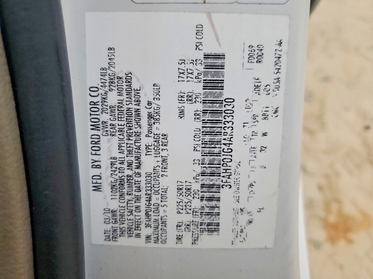 2010 FORD FUSION SEL photo 12