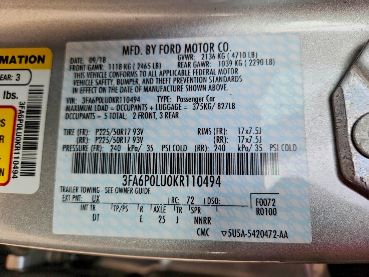 2019 FORD FUSION SE photo 12