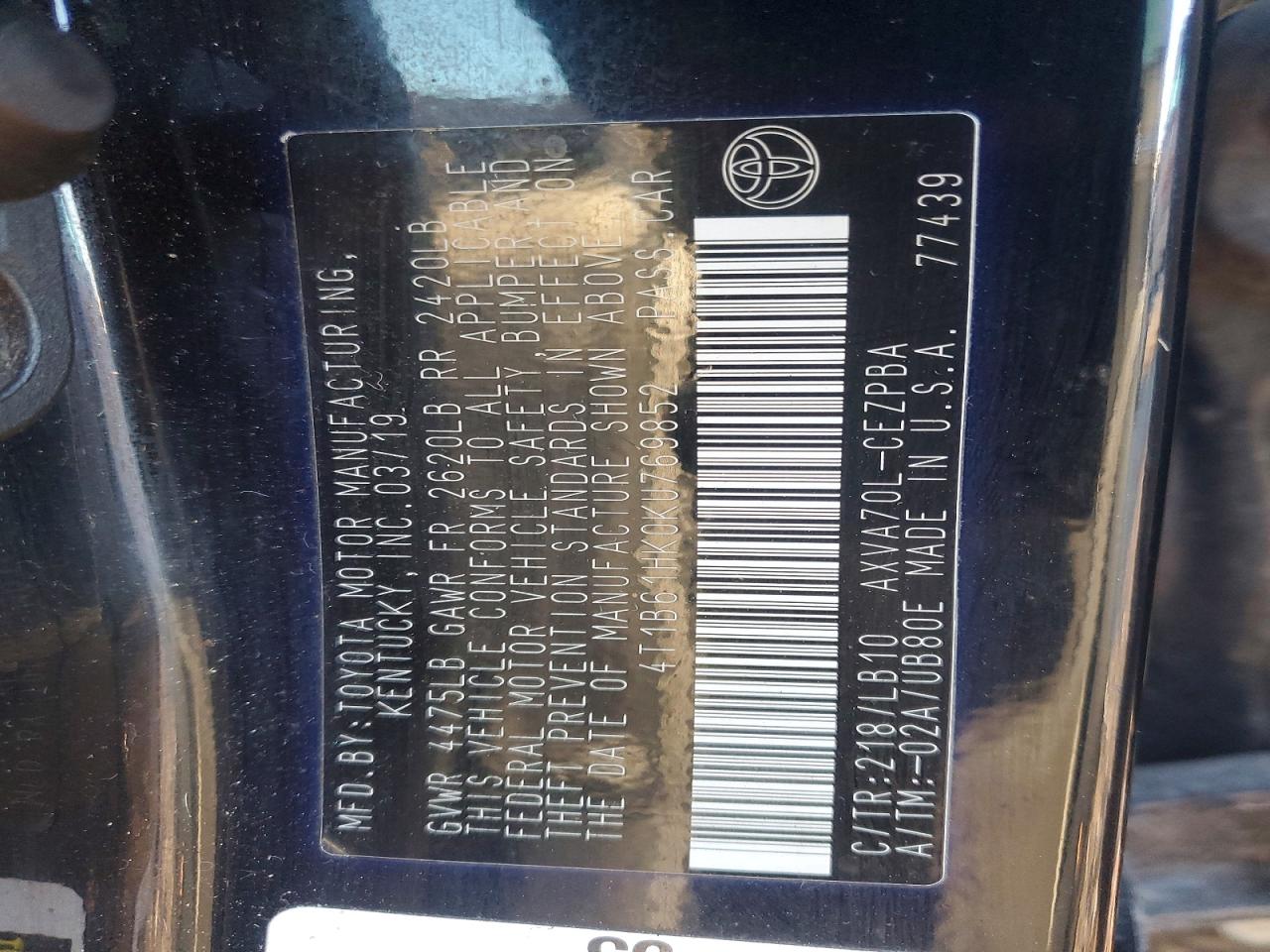 2019 TOYOTA CAMRY XSE photo 12
