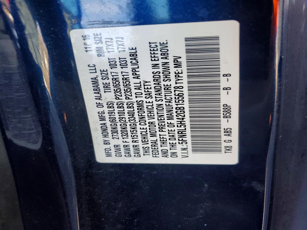 2016 HONDA ODYSSEY EX photo 13