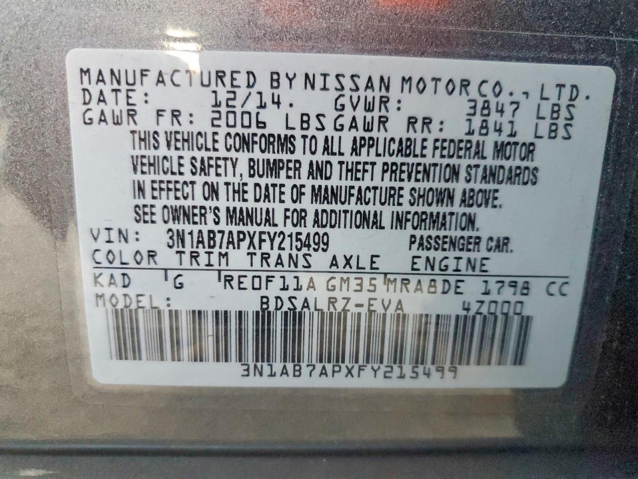 2015 NISSAN SENTRA S photo 12