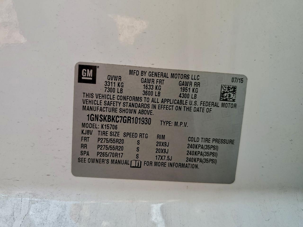 2016 CHEVROLET TAHOE K1500 LT photo 13