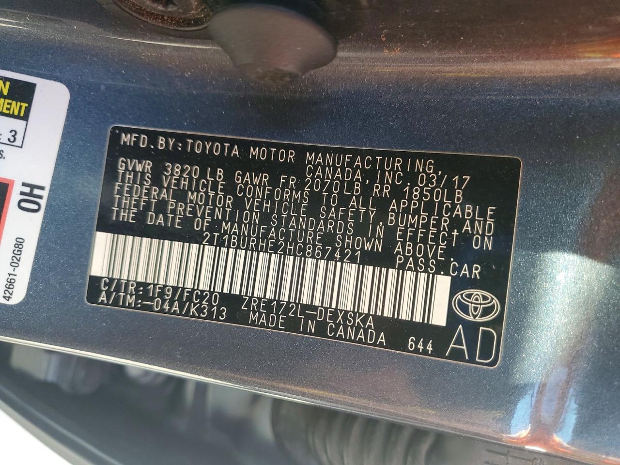 2017 TOYOTA COROLLA L photo 12