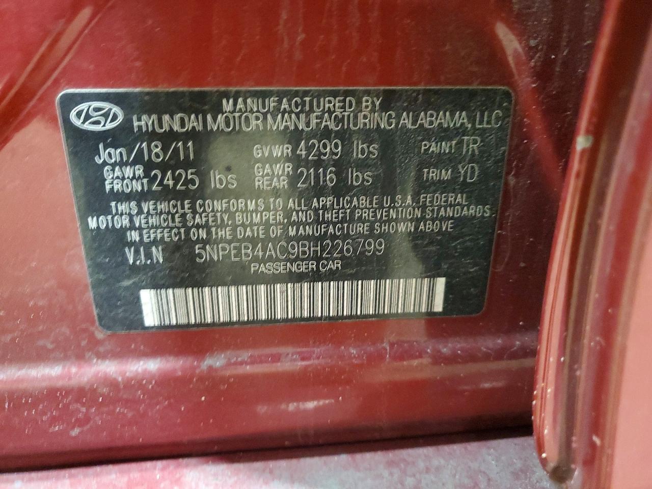 2011 HYUNDAI SONATA GLS photo 12