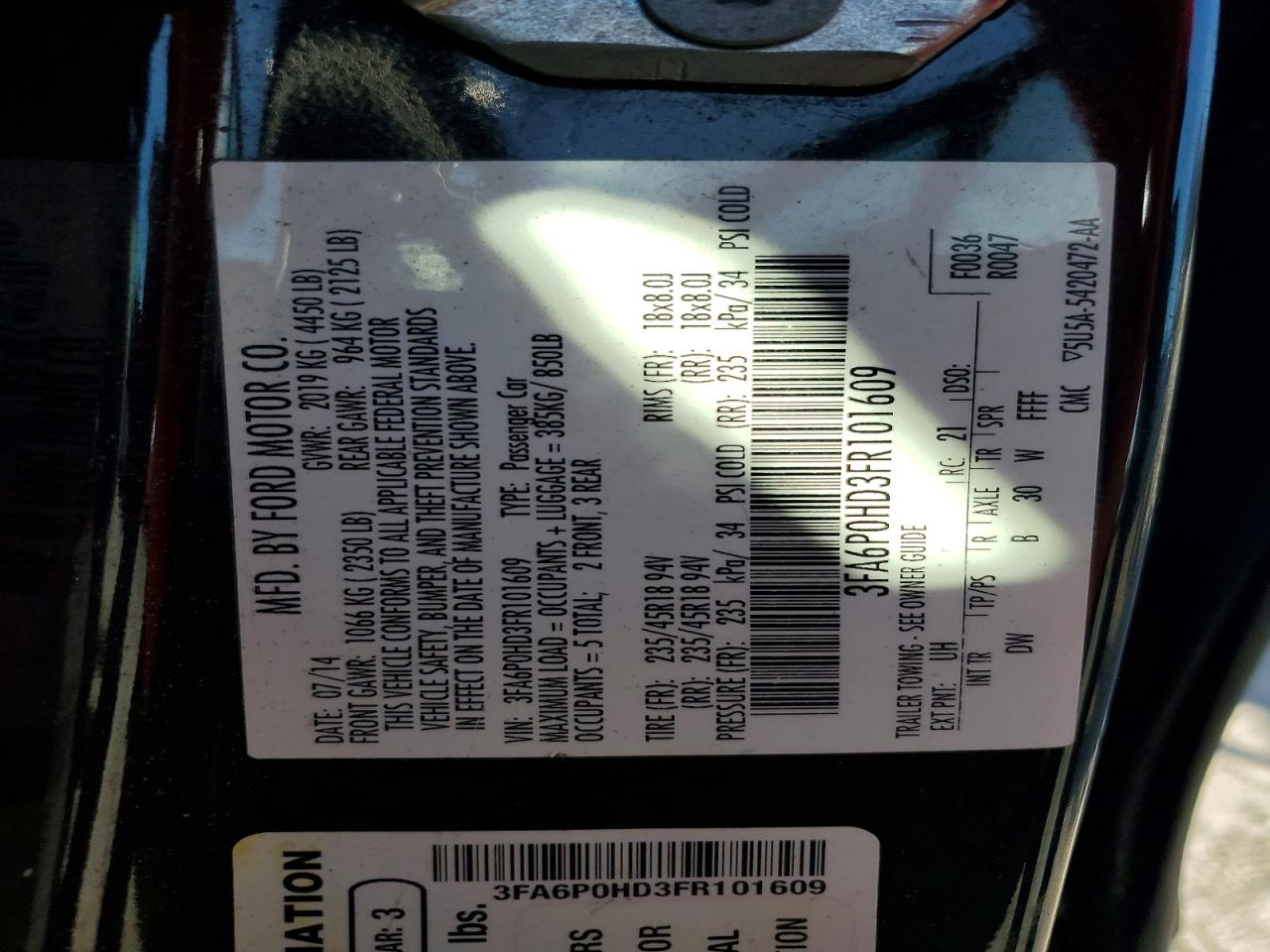 2015 FORD FUSION SE photo 12