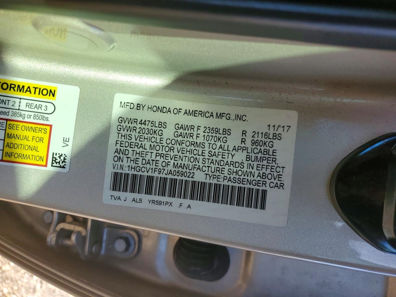 2018 HONDA ACCORD TOURING photo 12
