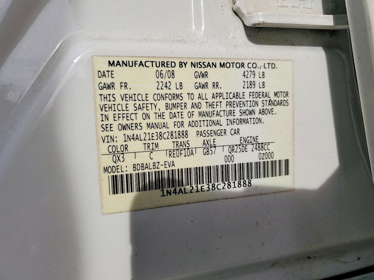 2008 NISSAN ALTIMA 2.5 photo 12