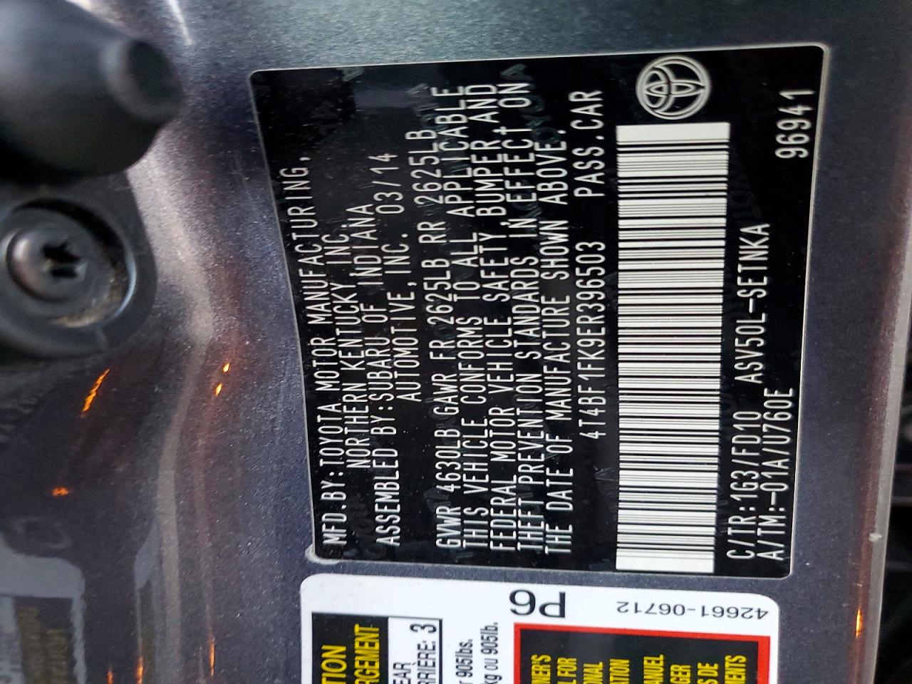 2014 TOYOTA CAMRY L photo 12