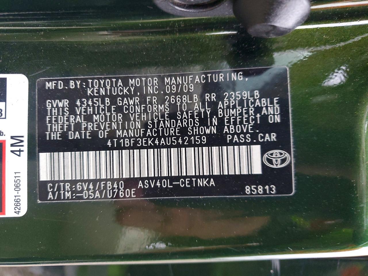 2010 TOYOTA CAMRY LE photo 12