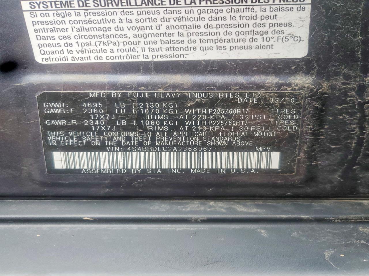 2010 SUBARU OUTBACK 3.6R LIMITED photo 12