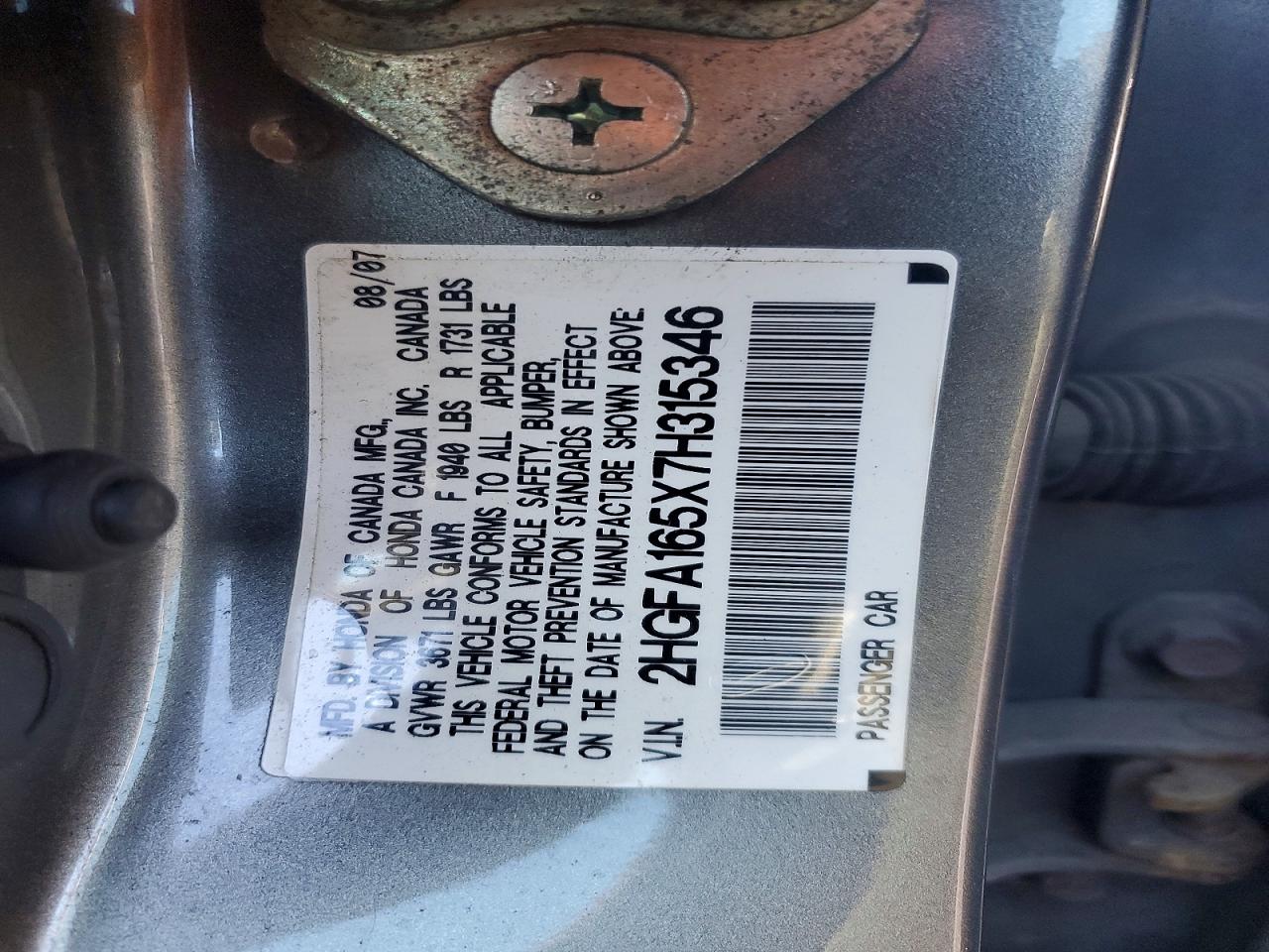 2007 HONDA CIVIC LX photo 12