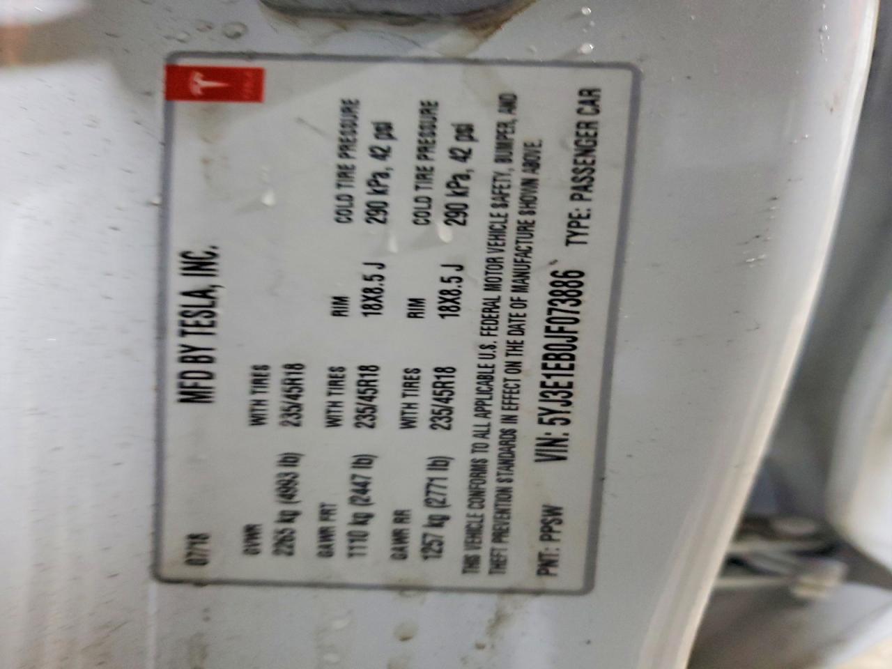 2018 TESLA MODEL 3 photo 12