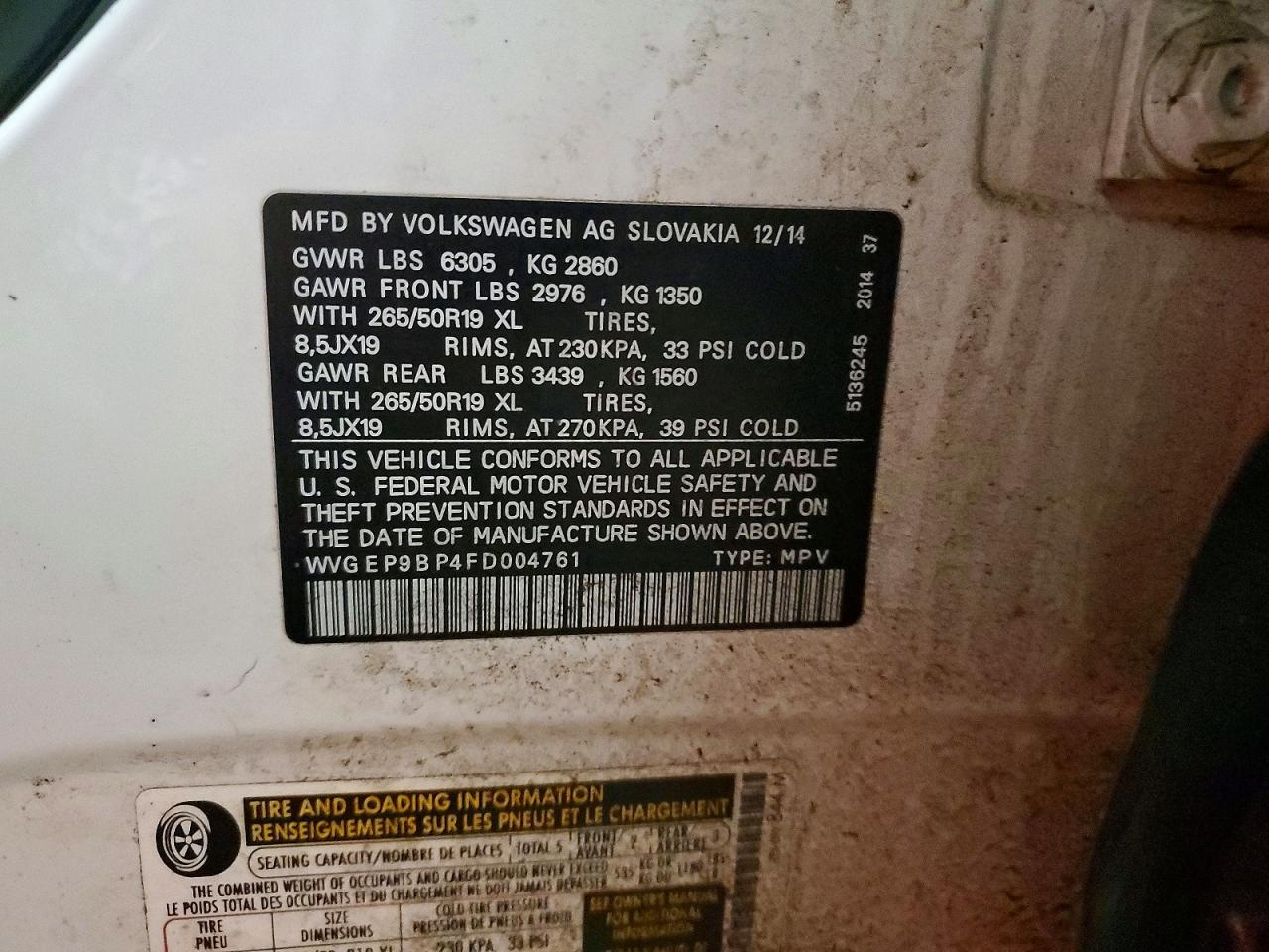 2015 VOLKSWAGEN TOUAREG V6 TDI photo 12