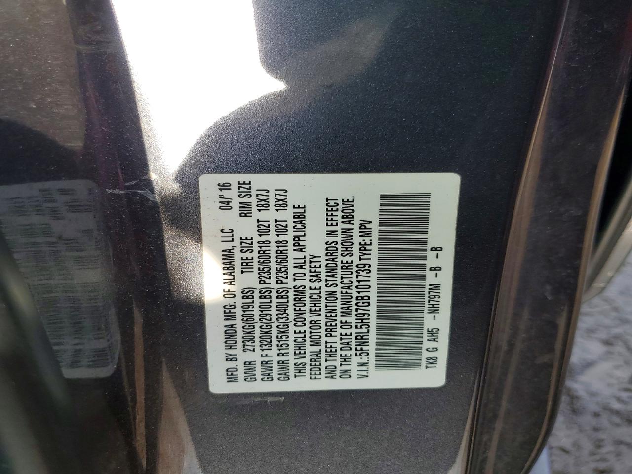 2016 HONDA ODYSSEY TOURING photo 13